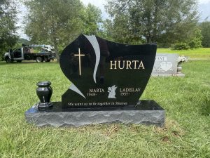 Double Headstone | Jet Black Granite with Vase