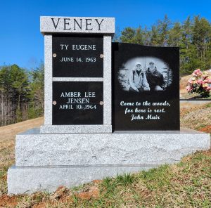 Half Serpentine Memorial - Columbarium Grey Granite w Black Doors